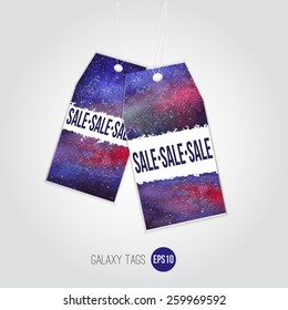 Artistic vector design of tag with galaxy background  for banners, greeting cards,sales, posters.
