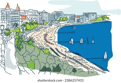 Artistic vector drawing of Cannes, France.