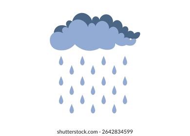 Artistic vector drawing of colorful rain drops falling from cute clouds, abstract rainy weather concept, soft pastel palette, cartoon design for kids room decor, greeting cards, and digital use

