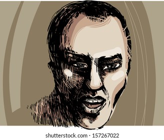 Artistic Vector Drawing Illustration of Young Man Talking or Shouting