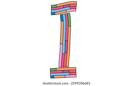 The artistic vector font "I" is structured with various multicolored rectangles, forming a modern geometric design that blends creativity, color harmony, and digital aesthetics.

