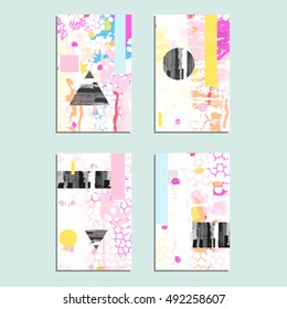Artistic vector greeting cards design set. Colorful frame pattern texture, abstract template background for leaflet cover presentation, poster, invitation, placard, brochure, flyer, report, stationary