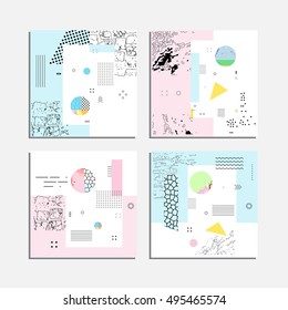 Artistic vector greeting cards design set. Colorful frame pattern texture, abstract template background for leaflet cover presentation, poster, invitation, placard, brochure, flyer, report, antidesign