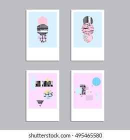 Artistic vector greeting cards design set. Colorful frame pattern texture, abstract template background for leaflet cover presentation, poster, invitation, placard, brochure, flyer, report, stationary