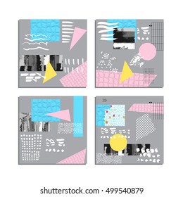Artistic vector greeting cards design set. Colorful frame pattern texture, abstract template background for leaflet cover presentation, poster, invitation, placard, brochure, flyer, report, stationary