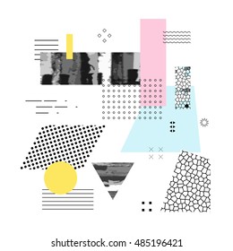 Artistic vector illustration collage with different textures and shapes. Colorful modern graphic design, creative background, artwork for poster, card, invitation, placard, brochure, flyer and banner