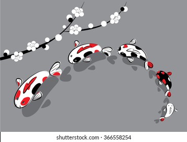 Artistic vector illustration of funny koi carps family