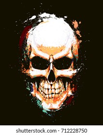 Artistic Vector illustration of a human skull. Artwork, splashes, extra splashes, text and drop shadow on separate layers.