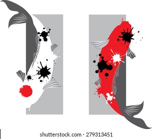 Artistic vector illustration of koi carps couple in water