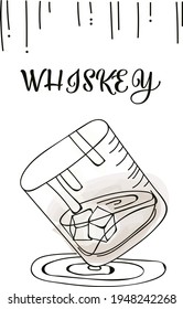 An artistic vector illustration of a tumbler with whiskey