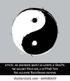 Artistic Vector Illustration of the Yin Yang East Asian religious symbol.  The included bitmap  preview has the exact subject's outline as clipping path for accurate background removal.
