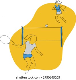 Artistic vector minimalistic illustration of summer sport - beach tennis