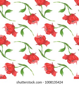 Artistic vector pattern with embroidery poppies.