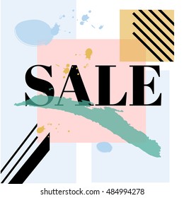 Artistic vector sale banner in trendy geometric memphis inspired 80s 90s style. Fashionable shop, social media, e-stores banners, advertisement, marketing design template