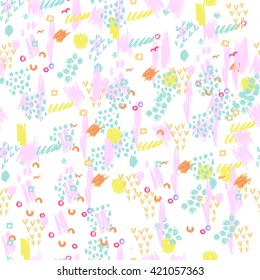 Artistic vector seamless pattern with dots and blots. Vector Seamless Pattern with Grunge Elements , Halftone dots , Ink Blots And Brush Strokes .