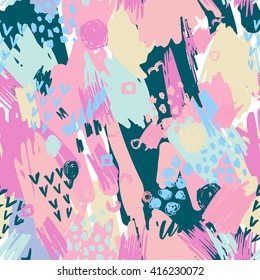 Artistic vector seamless pattern with Grunge Elements , Halftone dots, Ink Blots And Brush Strokes.Background for poster, cover booklet, banner, surface design.Wedding, anniversary, party invitations.