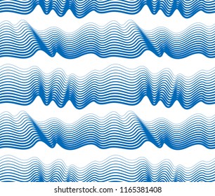 Artistic vector seamless pattern with stylized waves, blue color curve lines abstract repeat tiling background. Water Wave abstract design.