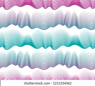 Artistic vector seamless pattern with stylized multicolored waves, colorful curve lines abstract repeat tiling background. Water Wave abstract design.