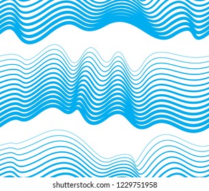 Artistic vector seamless pattern with stylized waves, blue color curve lines abstract repeat tiling background. Water Wave abstract design.