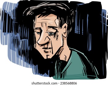 Artistic Vector Sketch Drawing Illustration of Thoughtful Man