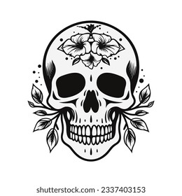 Artistic vector of a skull illustration. Suitable for tattoo, design assets, and logo.