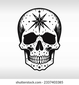 Artistic vector of a skull illustration. Suitable for tattoo, design assets, and logo.