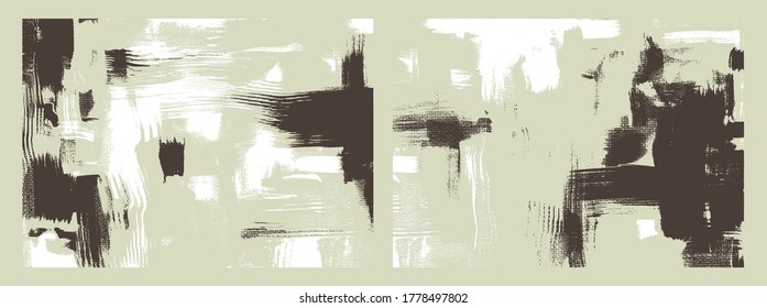 Artistic vector texture, cross hatching strokes on canvas. Set of oil paintings. Abstract grungy backgrounds, messy monochrome pattern