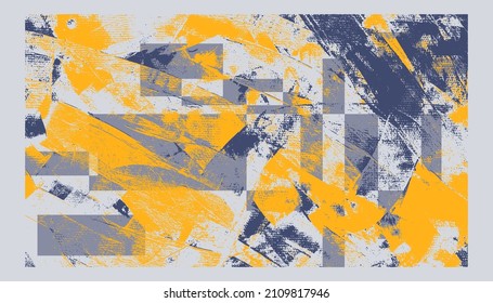 Artistic vector texture, irregular strokes on canvas. Yellow and blue oil, acrylic paint grungy abstraction