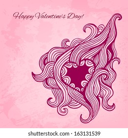 Artistic vector valentine background with ink style heart doodle