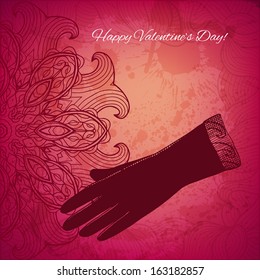 Artistic vector valentine background with ink style hand drawn glove