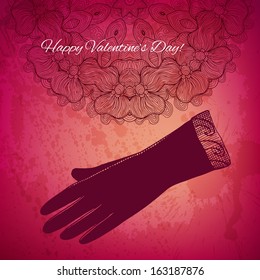 Artistic vector valentine background with ink style hand drawn rose and floral arabesque