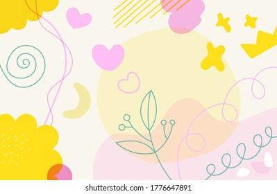 Papel tapiz vectorial artístico. Reseña abstracta con formas geométricas dibujadas a mano en color. Ilustración de estilo esquemática