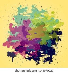 Artistic vector watercolor background with semi transparent colorful paint strokes