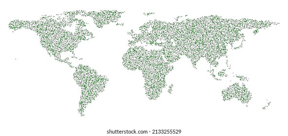 Artistic vector world map with green curve shapes