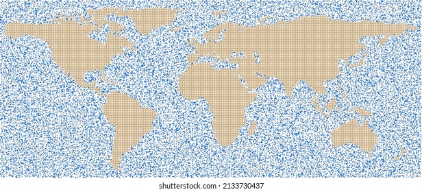 Artistic vector world map with ocean water shapes