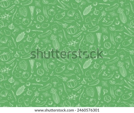 Artistic Vegetable Sketches Seamless Background for Eco-Friendly Designs. Seamless pattern vector illustration. White and green
