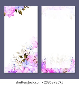 Banners artísticos verticales de sitios web con decoración de flores acuarelas.