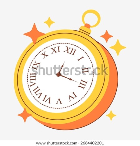 An artistic vintage clock illustration featuring charming star details, perfect for adding a touch of elegance and nostalgia to any design. Suitable for festive event