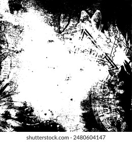 Artistic vintage map background. Graphics black and white