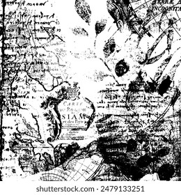 Artistic vintage map background. Grunge graphics black and white