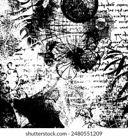 Artistic vintage map background. Grunge graphics black and white universal