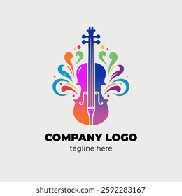 Artistic violin logo design perfect for music business orchestra logo or digital music brand with unique violin symbol and bow graphic