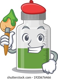 An artistic vitamin syrup artist mascot design paint using a brush