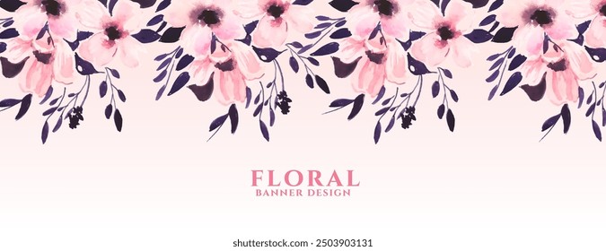 artistic watercolor floral banner in hand drawn style vector