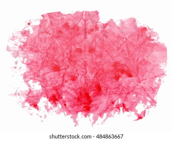Artistic watercolor red background texture with brushstrokes. Abstract paint stain. Scalable vector graphic, isolated on white. Frame with copyspace