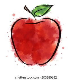 Artistic watercolor sketch of red apple. Vector illustration