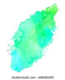 Artistic watercolor vibrant teal background texture with brushstrokes. Abstract paint stain. Scalable vector graphic, isolated on white. Frame with copyspace