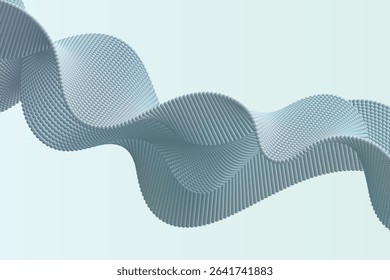 Artistic wave composed of small particles with a textured 3D volume effect in a minimal wavy background