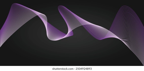 Artistic wave elements for digital design. Frequency track equalizer visual. Modern linear art background. Vector gradient waves and lines. Softly curved stripes, fluid design.