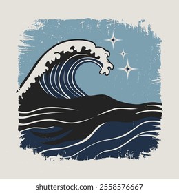 Artistic Wave Scene with Vintage Border.